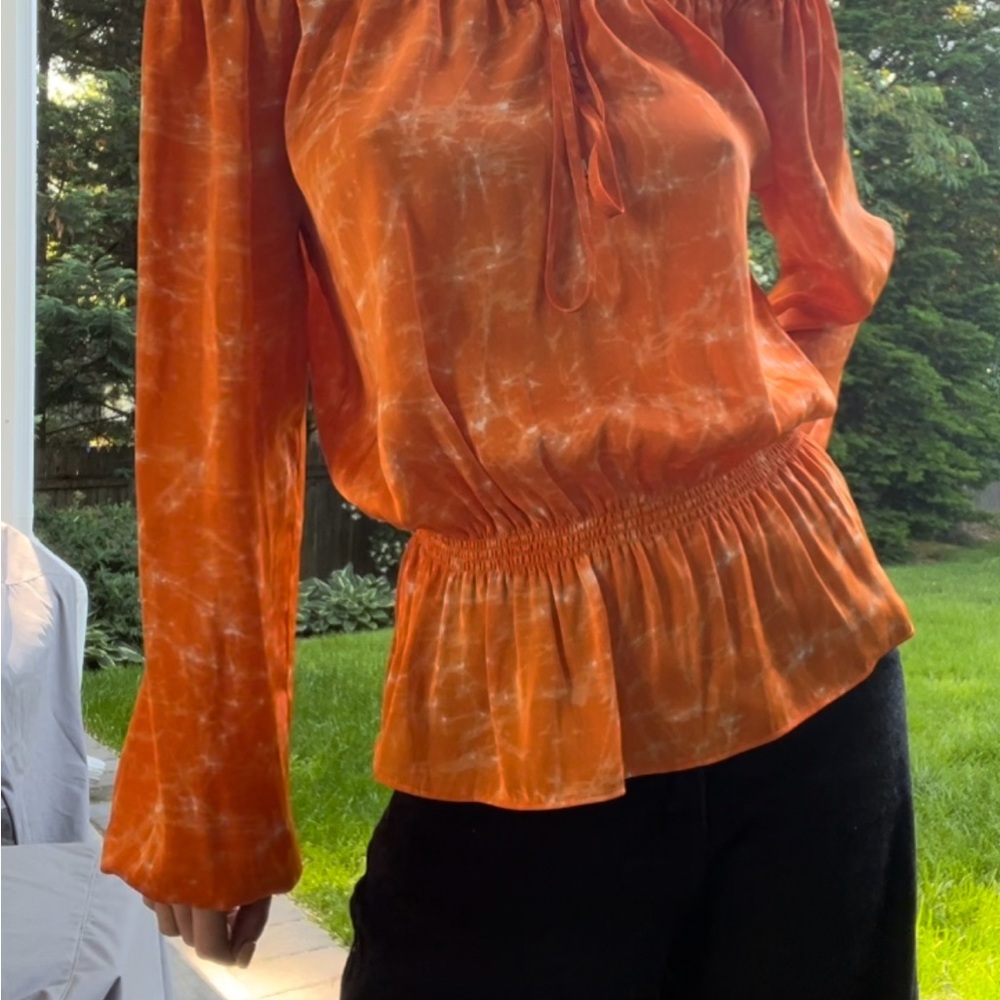Michael Kors Orange Smocked Tie Front Blouse